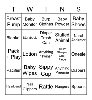 Baby Shower Bingo Card