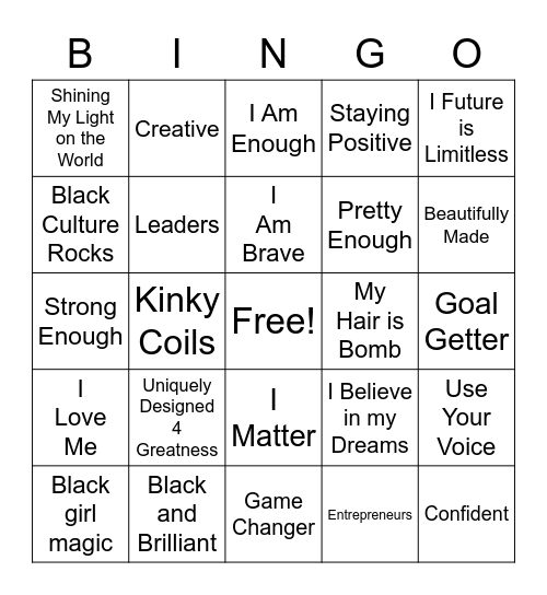 Distinctively Me Girls Rock! Bingo Card