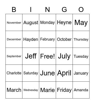 Hayden  8/10/20 Bingo Card