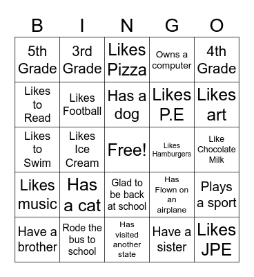 First Day Bingo Card