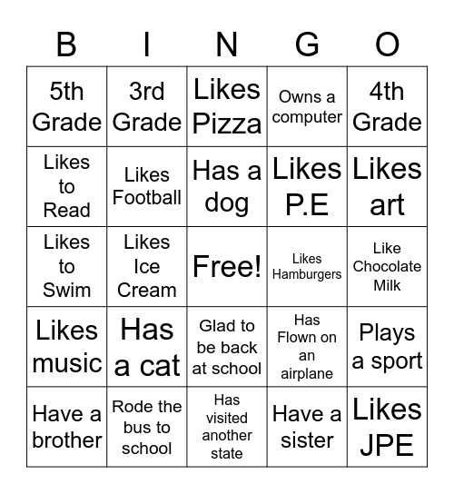 First Day Bingo Card