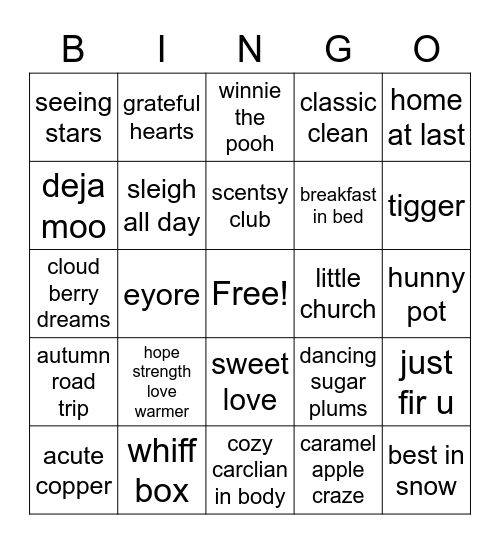 Scentsy Bingo Card