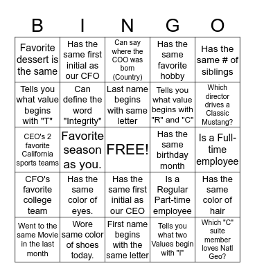 Getting to Know You Bingo Card