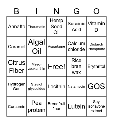 Food Ingredients Bingo Card