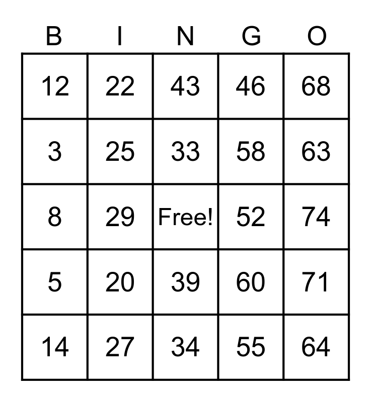 Untitled Bingo Card