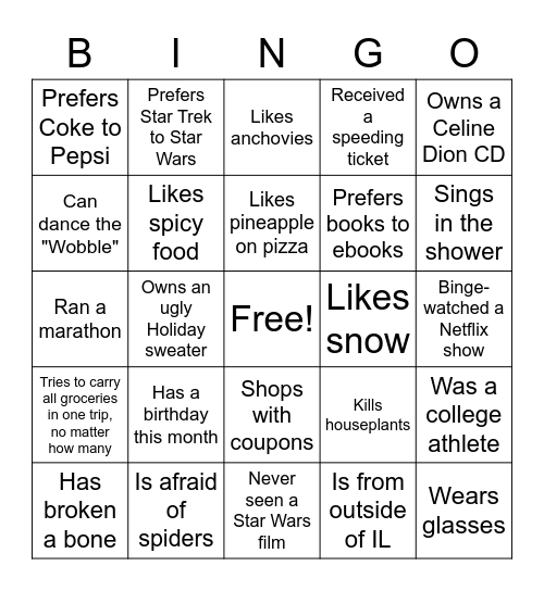 Get to know you Bingo Card