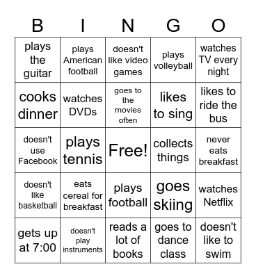 Get to know you Bingo Card
