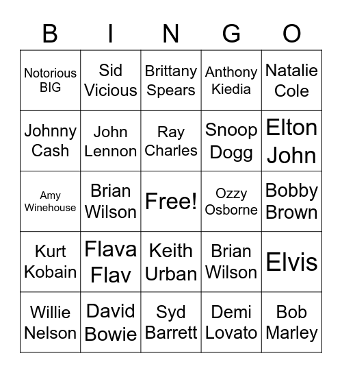 Singers with substance use Bingo Card
