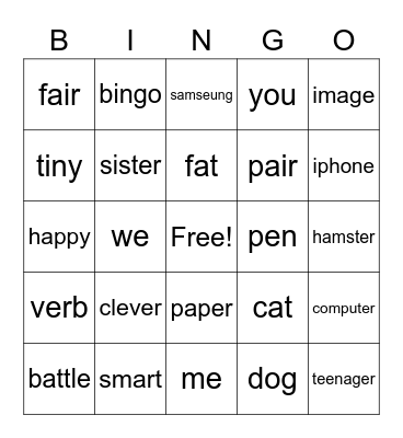 Vocabulary Bingo Card