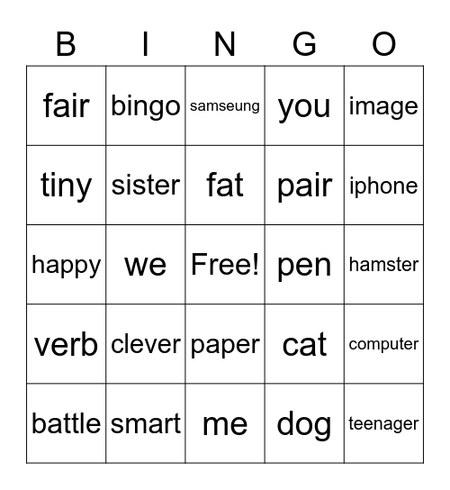 Vocabulary Bingo Card