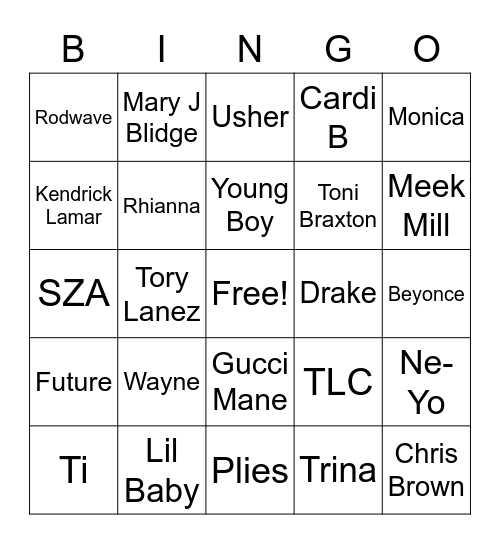 R B Bingo Card