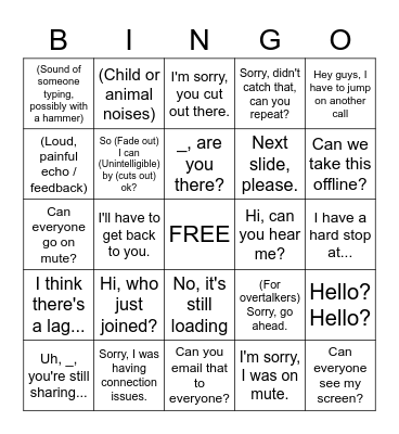 Conference Call Bingo Card