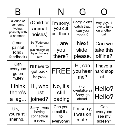 Conference Call Bingo Card