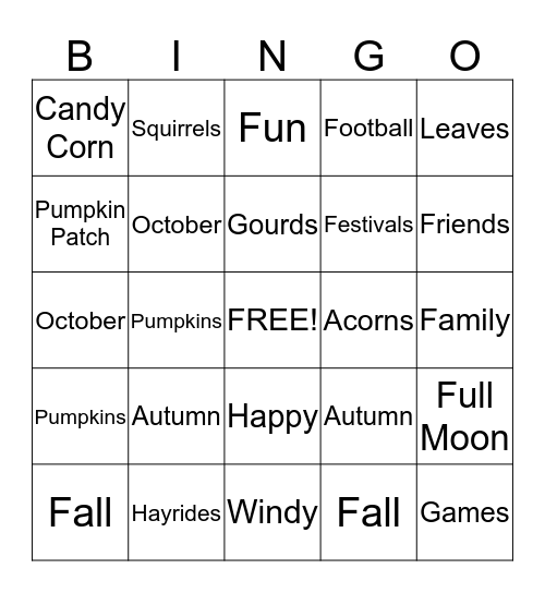 Fall  Bingo Card