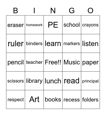 Back to School, Northstar Lodge September Bingo: Back to School Bingo Card