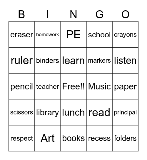 Back to School, Northstar Lodge September Bingo: Back to School Bingo Card