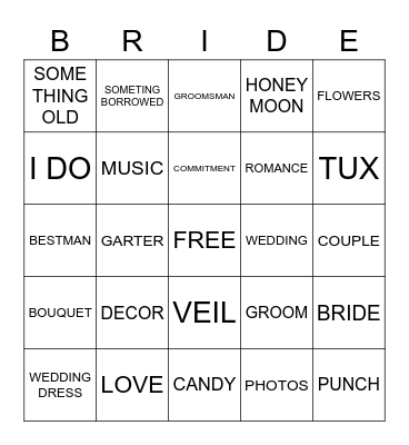 BRIDAL SHOWER BINGO Card