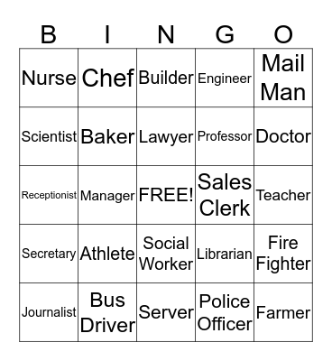 Common Jobs Bingo Card