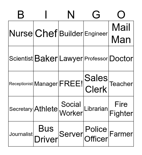 Common Jobs Bingo Card