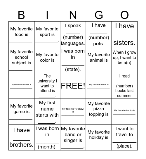 Human Scavenger Hunt Bingo Card