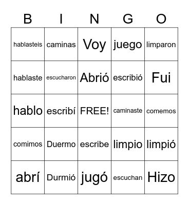Spanish Bingo Card