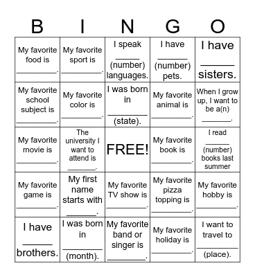 Human Scavenger Hunt Bingo Card