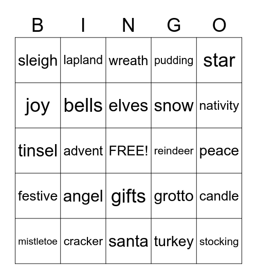 Vocabulary Bingo Card