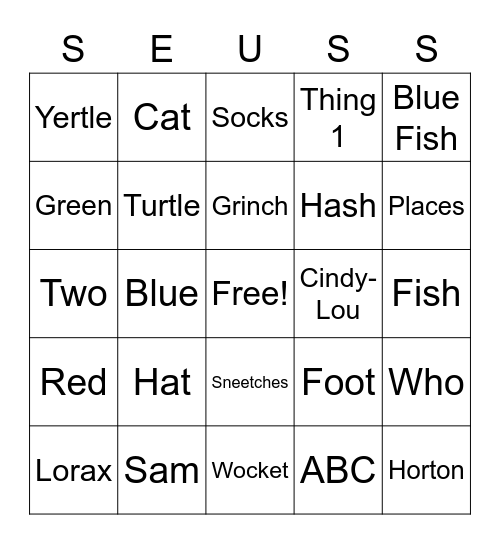 Dr. Suess Bingo Card