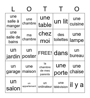 French Words Bingo  Bingo Card