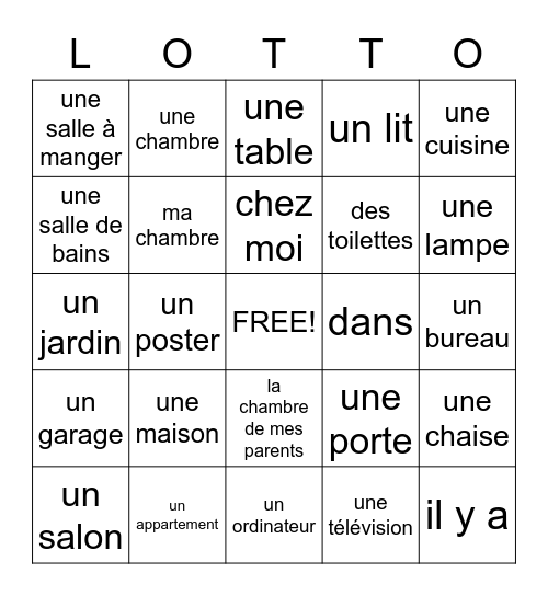 French Words Bingo  Bingo Card