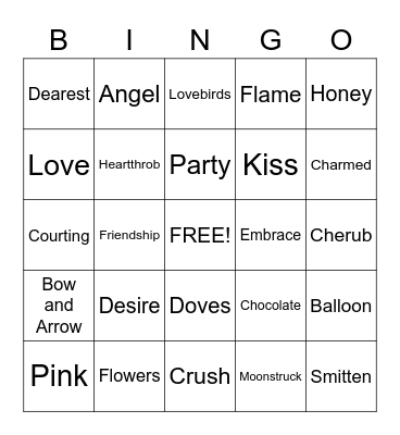 Valentines Day Bingo Card