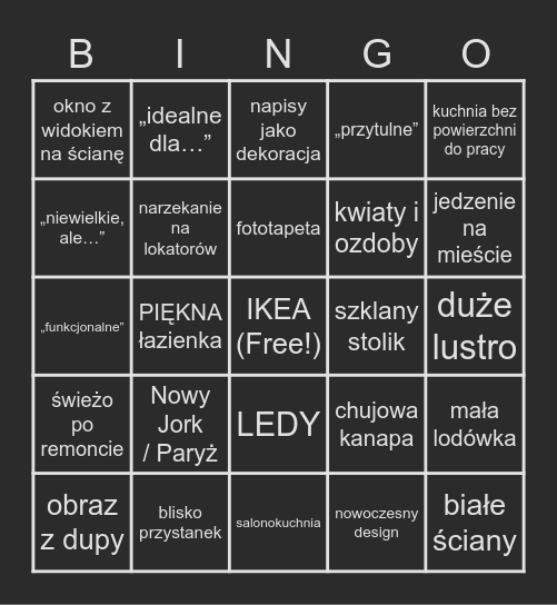 Bingo mikromieszkań Bingo Card