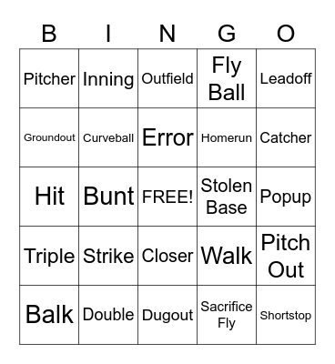 BASEBALL Bingo Card