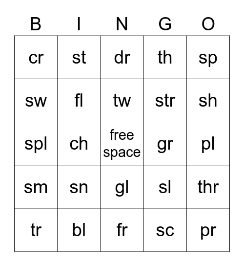 Letter Blend Bingo Card