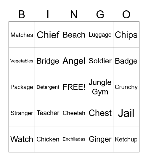 "Ch" and "J" Bingo Card