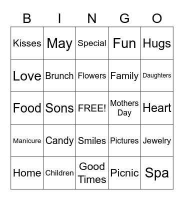 Mother's Day Bingo Card