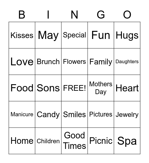 Mother's Day Bingo Card