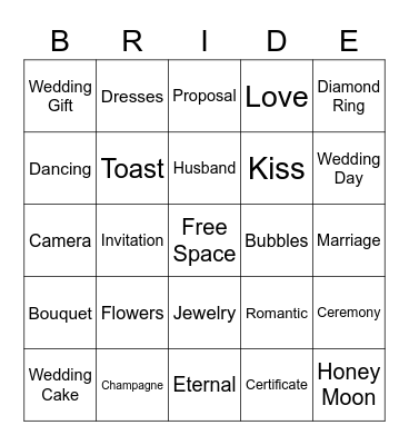 Bridal Shower Bingo Card