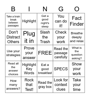 Test Prep Bingo Card