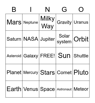 Solar System Bingo Card