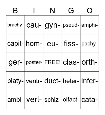 Medical Terminology Bingo Card