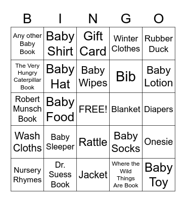 Baby Shower Bingo Card