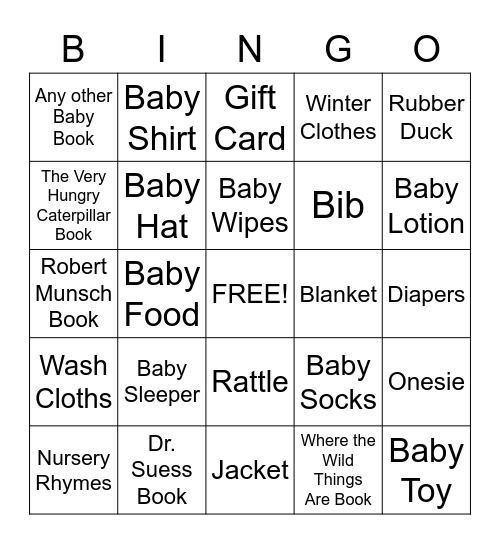 Baby Shower Bingo Card