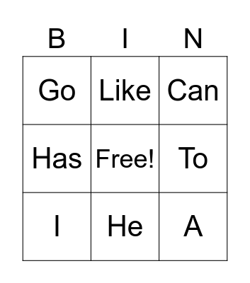 Sight Words, High Frequency Words- Week 1 Bingo Card