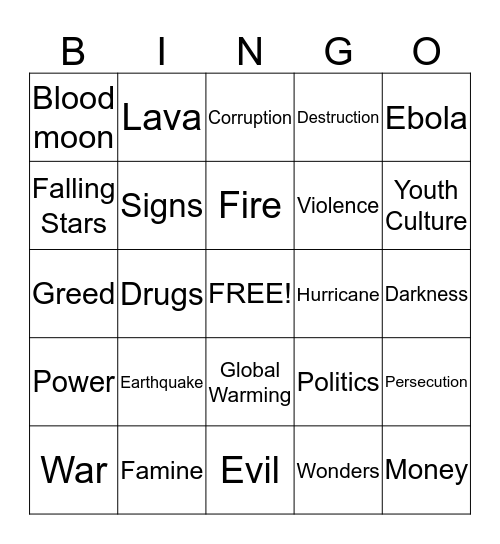 Cosmic Bingo Card