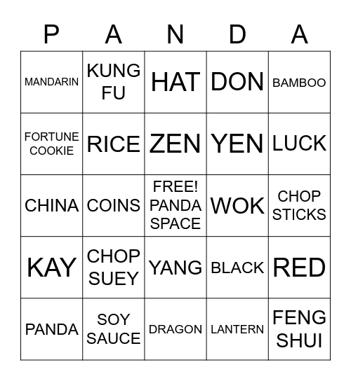 Miracle Monday Panda Bingo Card