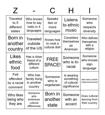 Z-CHI Culture Game! Bingo Card