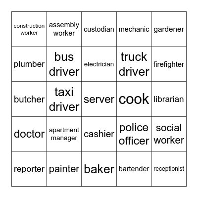 Job Titles Bingo Card