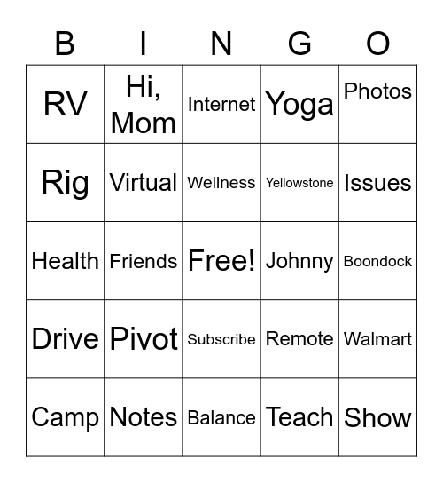 The Virtual Campground Bingo Card
