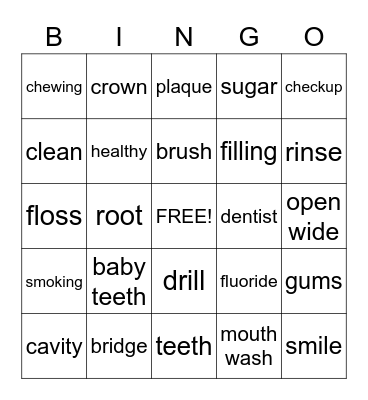 Dental Health Bingo Card